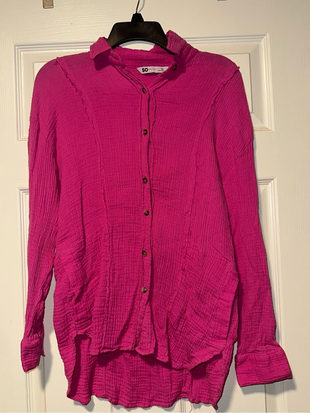 SO Distressed Button-Front Shirt